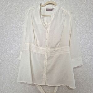 NWT...Croft & Barrow Cream Button Down Blouse with Tie Front..SIZE:1X